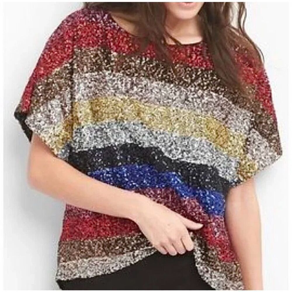 GAP Sequined Rainbow Top Size Small